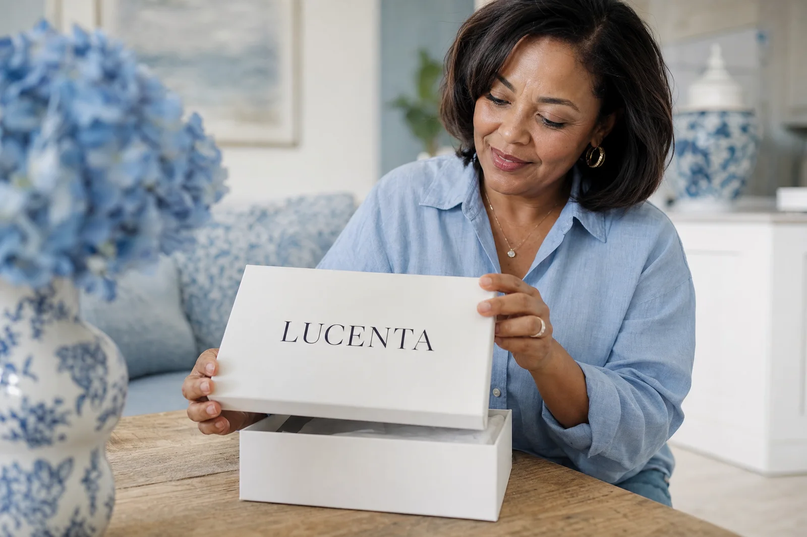 A patient opening a Lucenta box
